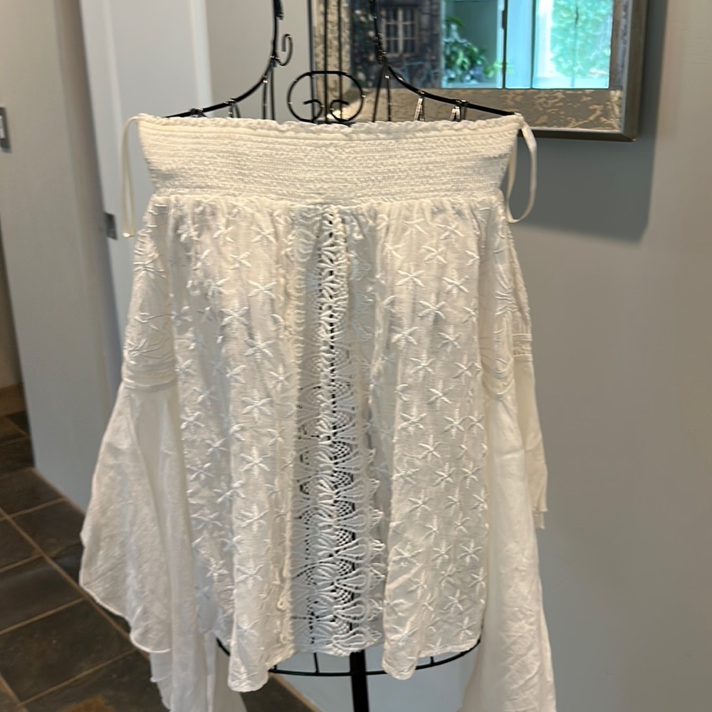 NWT Ramy Brook embroidered Elsie off the shoulder flouncy sleeve white top